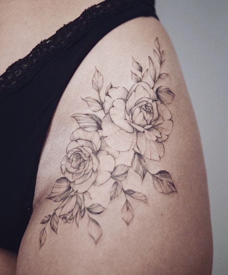 Delicate Floral Hip Tattoos