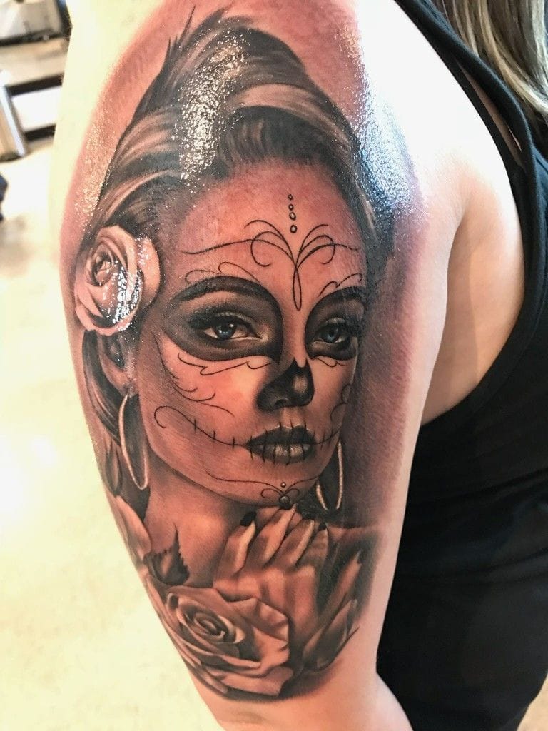 Sugar skull clown tattoo